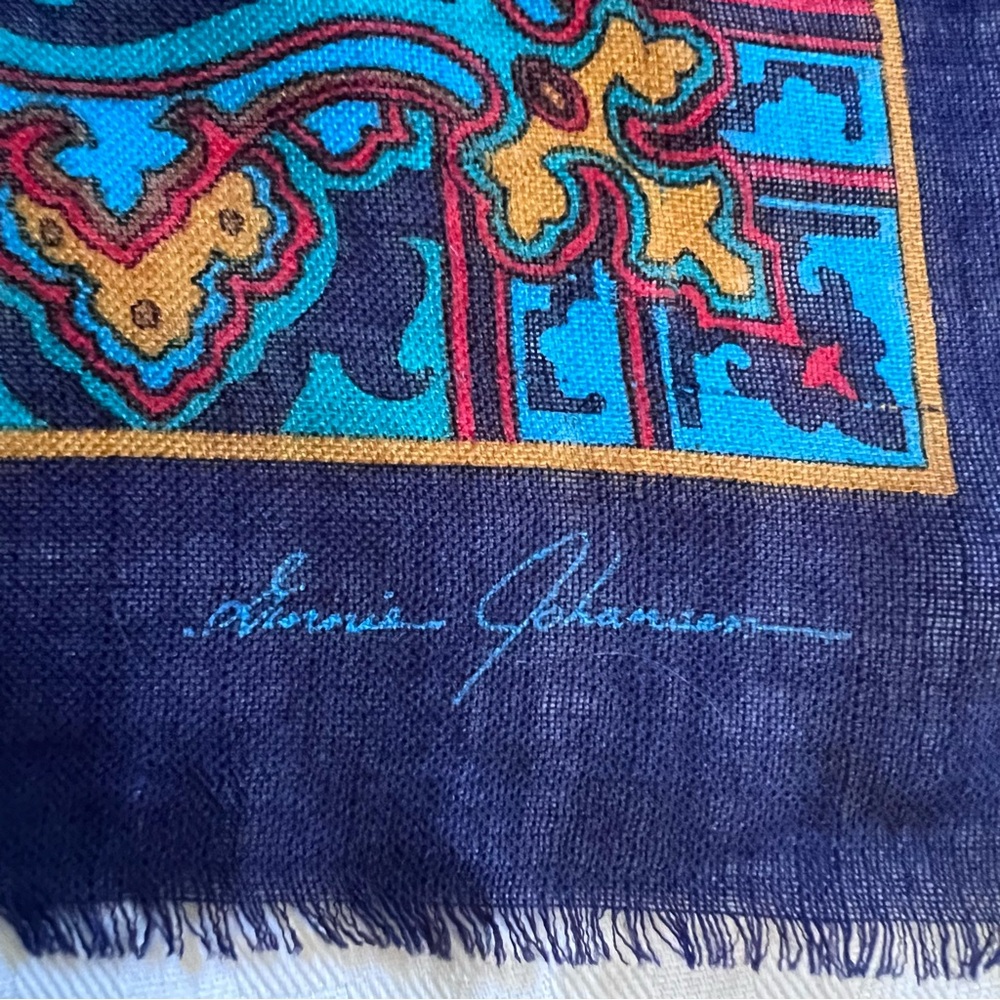 Vintage Ginnie Johansen Wool Scarf with Paisley Design 1986 - Picture 9 of 13